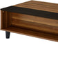 47" Brown and Black Wood Lift Top Coffee Table With Shelf