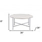 36" White and Silver Metal Round Cross Legs Coffee Table