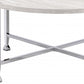 36" White and Silver Metal Round Cross Legs Coffee Table