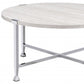 36" White and Silver Metal Round Cross Legs Coffee Table
