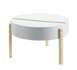 32" White and Natural Wood And Solid Wood Round Coffee Table