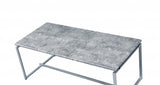 47" Gray and Silver PVC Veneer And Metal Sled Coffee Table