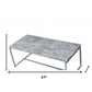 47" Gray and Silver PVC Veneer And Metal Sled Coffee Table