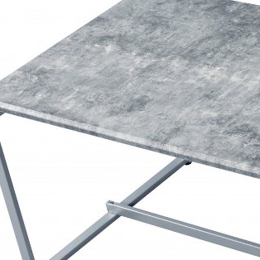 47" Gray and Silver PVC Veneer And Metal Sled Coffee Table