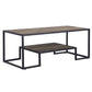 45" Brown and Black Metal Sled Coffee Table With Shelf