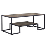 45" Brown and Black Metal Sled Coffee Table With Shelf