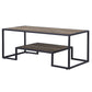 45" Brown and Black Metal Sled Coffee Table With Shelf