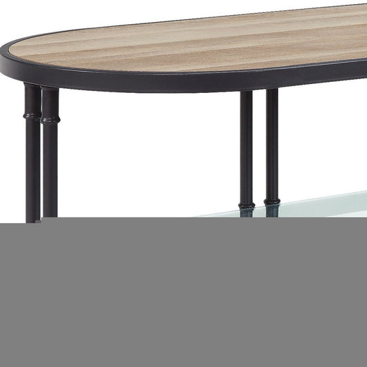 47" Natural Metal Oval Sled Coffee Table With Shelf