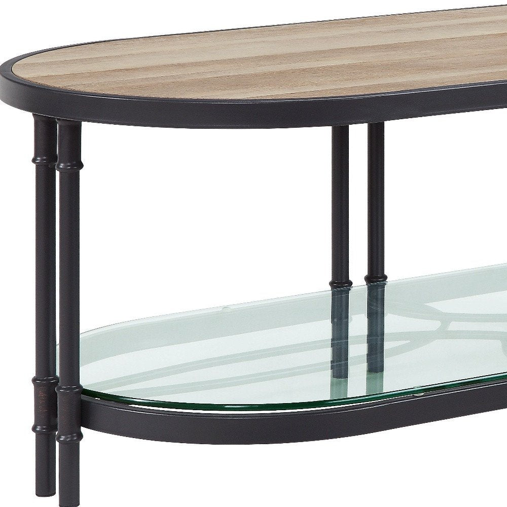 47" Natural Metal Oval Sled Coffee Table With Shelf