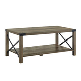 47" Oak Wood Coffee Table With Shelf