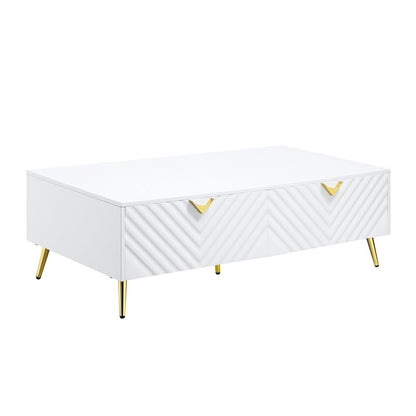 53" White Wood And Metal Coffee Table With Four Drawers