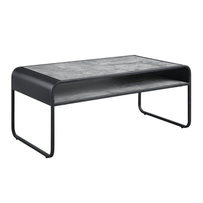 42" Gray and Black Concrete And Metal Sled Coffee Table With Shelf