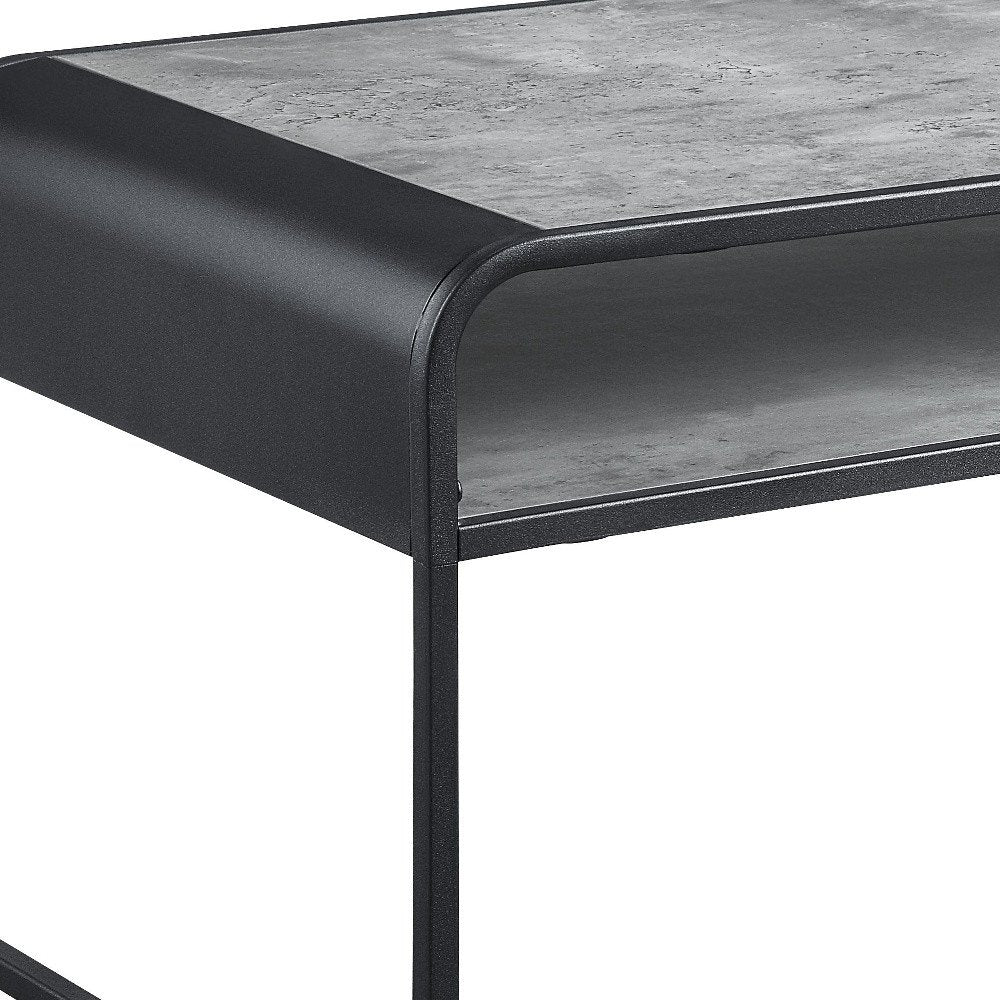 42" Gray and Black Concrete And Metal Sled Coffee Table With Shelf