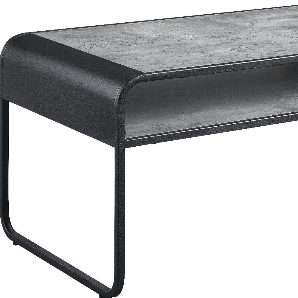 42" Gray and Black Concrete And Metal Sled Coffee Table With Shelf