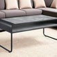 42" Gray and Black Concrete And Metal Sled Coffee Table With Shelf