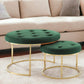 Set of Two Green Velvet and Gold Tufted Round Ottoman