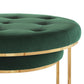 Set of Two Green Velvet and Gold Tufted Round Ottoman