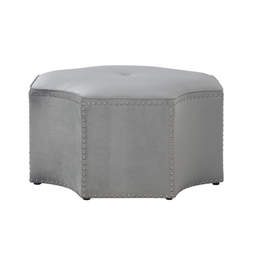 33" Silver Faux Leather Tufted Octagonal Cocktail Ottoman
