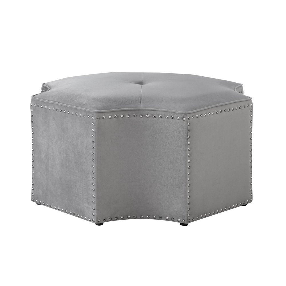 33" Silver Faux Leather Tufted Octagonal Cocktail Ottoman