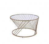 32" Clear and Champagne Glass And Metal Round Frame Coffee Table