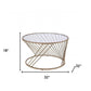 32" Clear and Champagne Glass And Metal Round Frame Coffee Table