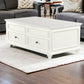 48" White Wood Lift Top Solid Coffee Table With Two Drawers