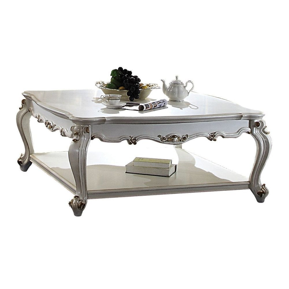 47" Pearl Wood Coffee Table With Shelf