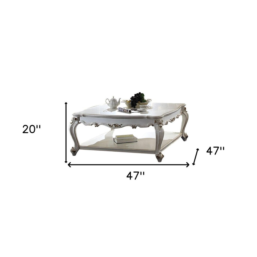 47" Pearl Wood Coffee Table With Shelf