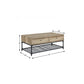47" Oak and Brown Metal Coffee Table With Two Drawers And Shelf