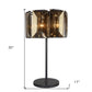 30" Bronze Metal Four Light Cylinder Bedside Table Lamp With Amber Round Shade
