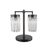 18" Black Iron Two Light Cylinder Bedside Table Lamp With Clear Cylinder Shade