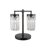 18" Black Iron Two Light Cylinder Bedside Table Lamp With Clear Cylinder Shade