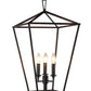 64" Black Three Light Floor Lamp With Black Geometric Shade