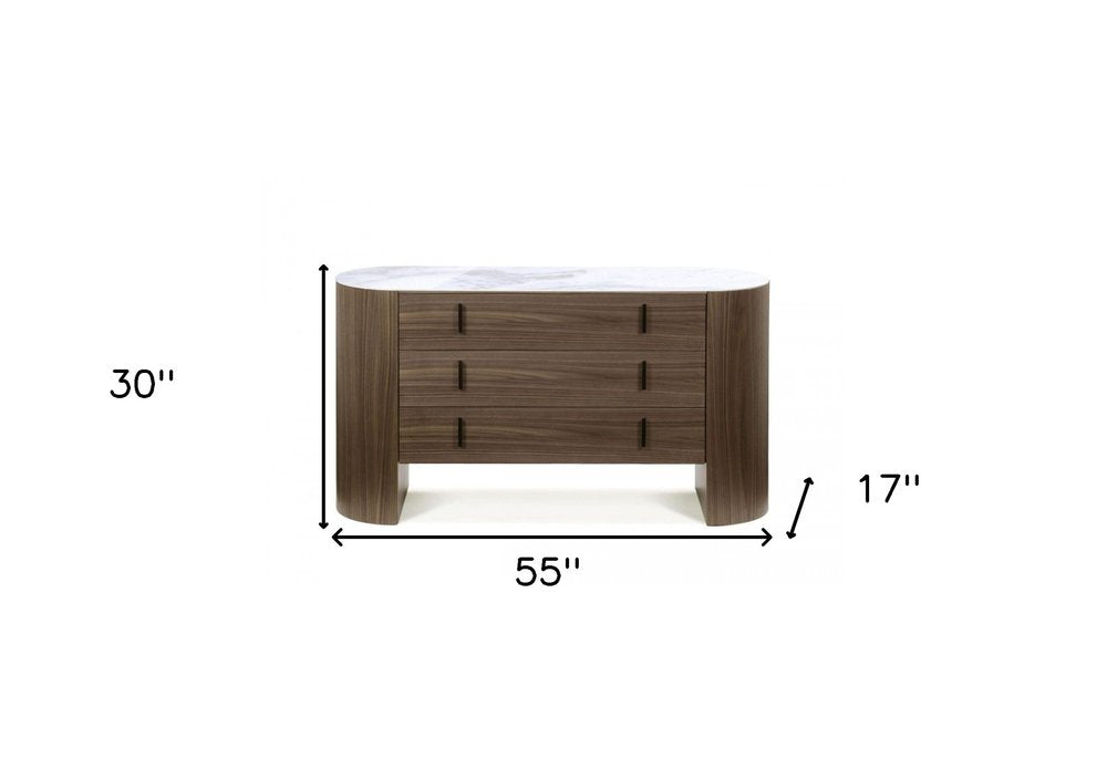 55" Brown Wood Three Drawer Dresser