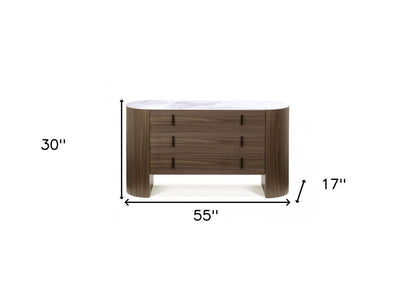 55" Brown Wood Three Drawer Dresser