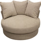 44" Sand Linen Upholstered Swivel Round Accent Chair And Toss Pillows