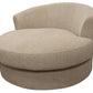 44" Sand Linen Upholstered Swivel Round Accent Chair And Toss Pillows