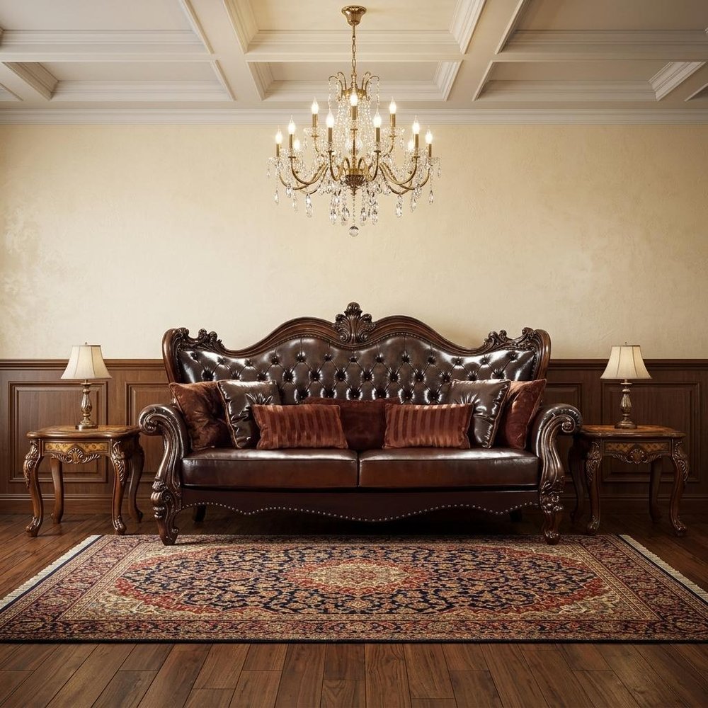 93" Brown Faux Leather Sofa And Toss Pillows With Burgundy Legs