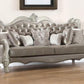 90" Gray Faux Leather Curved Sofa And Toss Pillows With Bone Legs