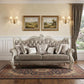 90" Gray Faux Leather Curved Sofa And Toss Pillows With Bone Legs