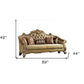 89" Bone Faux Leather Sofa And Toss Pillows With Gold Legs