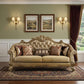 89" Bone Faux Leather Sofa And Toss Pillows With Gold Legs