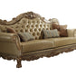 85" Bone Faux Leather Wood Sofa With Toss Pillows