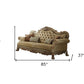 85" Bone Faux Leather Wood Sofa With Toss Pillows