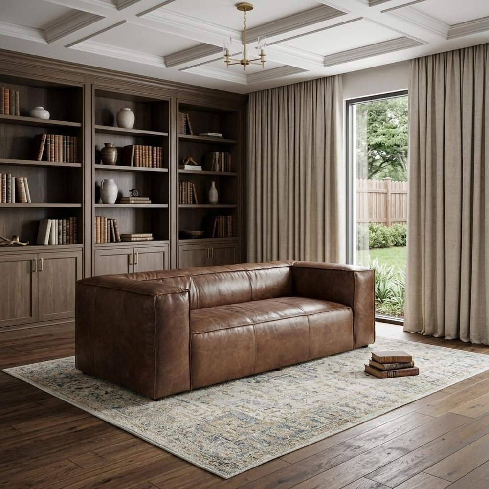 98" Brown Top Grain Leather Sofa With Black Legs