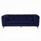 90" Blue Velvet Chesterfield Sofa With Silver Legs