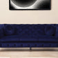 90" Blue Velvet Chesterfield Sofa With Silver Legs
