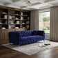 90" Blue Velvet Chesterfield Sofa With Silver Legs