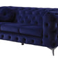 90" Blue Velvet Chesterfield Sofa With Silver Legs