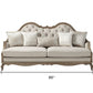 86" Brown And Beige Upholstered Solid Wood Sofa With Toss Pillows